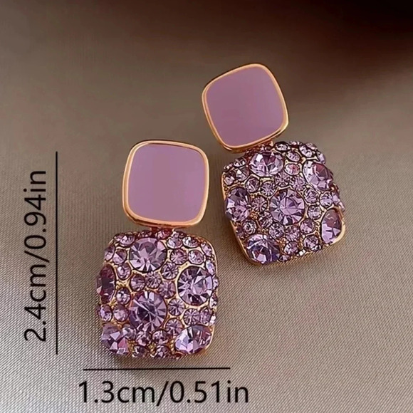 2 LEFT! Purple Rhinestone Square Hoop Earring - Picture 2 of 3
